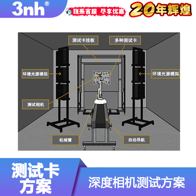 深度相机检测方案3nh补光灯组测试图卡机械臂自动导轨四面挂架